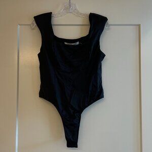 GREY LAB (VICI), Size M, Black Bodysuit with Shoulder Pads